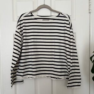 Everlane The Mariner Tee | Black and White Striped Boatneck Top